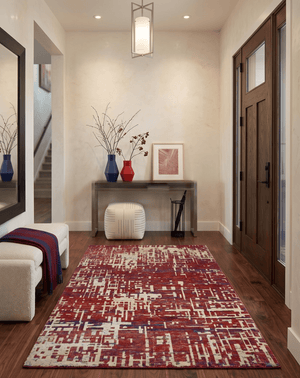 Hand Knotted 5x8 Rust and Blue Modern Abstract  Recycled Silk Area Rug