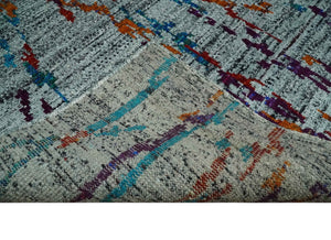 Hand Knotted 5x8 Silver, Red and Gold Modern Abstract Recycled Silk Area Rug