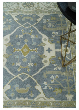 Hand Knotted 6x6 Square Oriental Oushak Ivory, Charcoal and olive Wool Area Rug