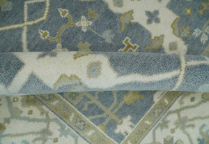 Hand Knotted 6x6 Square Oriental Oushak Ivory, Charcoal and olive Wool Area Rug