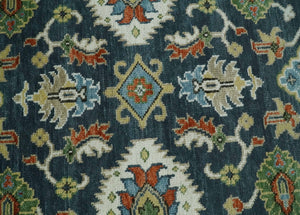 Teal and Ivory Traditional Oriental Oushak Custom Made Hand Knotted Wool Area Rug