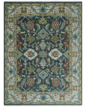 Teal and Ivory Traditional Oriental Oushak Custom Made Hand Knotted Wool Area Rug