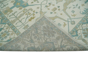 Custom Made Hand Knotted Oriental Oushak Ivory and Blue Wool Area Rug
