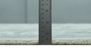 Custom Made Hand Knotted Oriental Oushak Ivory and Teal Wool Area Rug