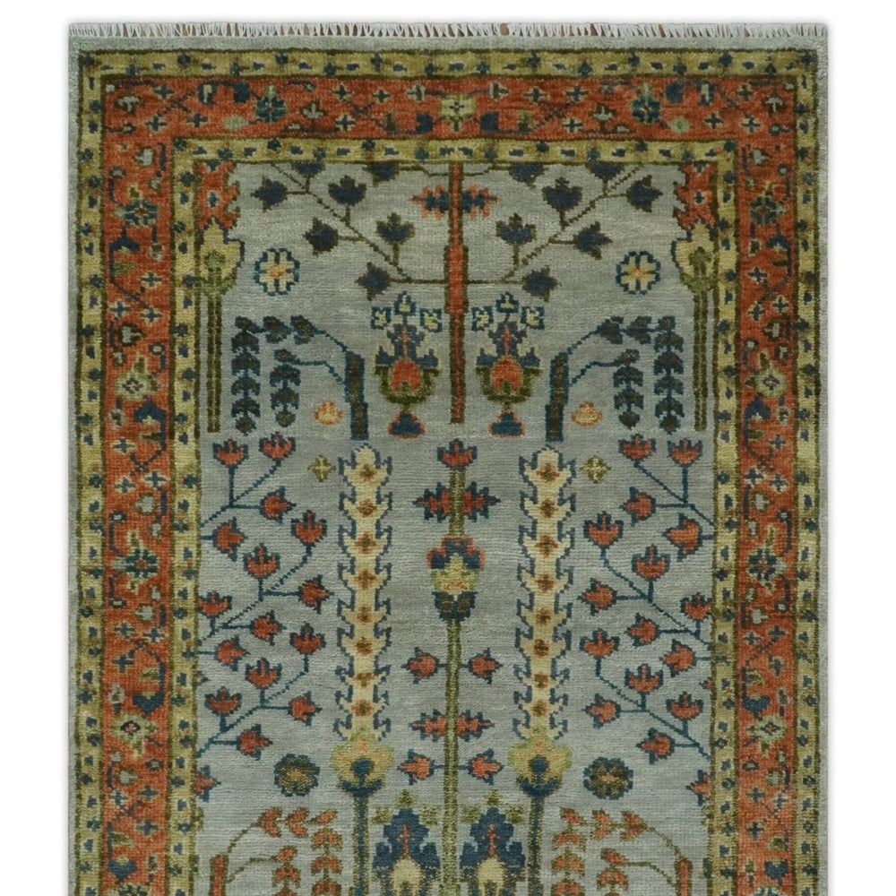 Hand Knotted Rust and Blue Traditional Turkish Vintage Multi Size Wool Rug