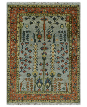Hand Knotted Rust and Blue Traditional Turkish Vintage Multi Size Wool Rug
