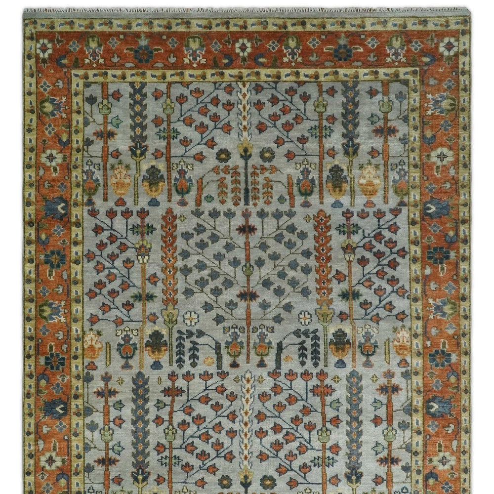 Hand Knotted Rust and Blue Traditional Turkish Vintage Multi Size Wool Rug