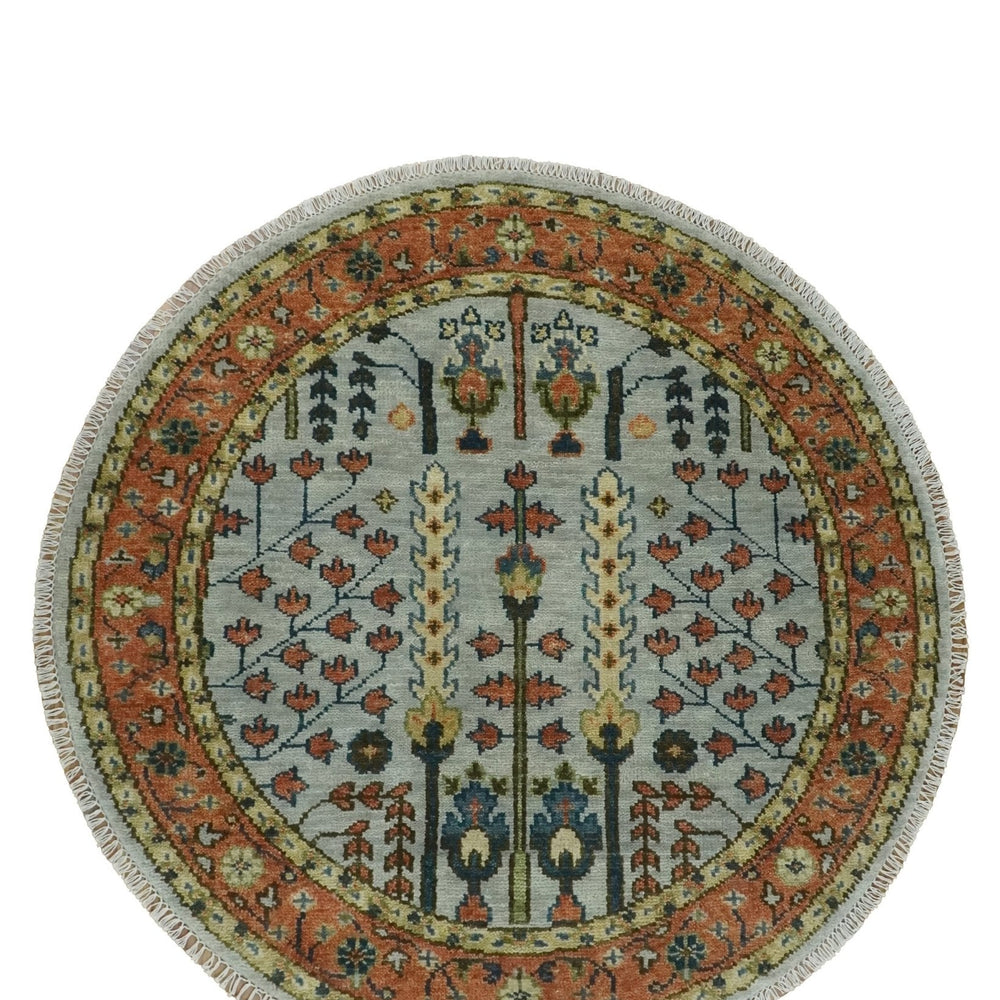 Hand Knotted Rust and Blue Traditional Turkish Vintage Multi Size Wool Rug