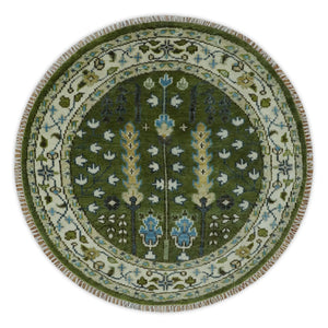 Hand Knotted Royal Green and Ivory Traditional Turkish Style Tree Of Life Multi Size Wool Area Rug