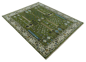 Hand Knotted Royal Green and Ivory Traditional Turkish Style Tree Of Life Multi Size Wool Area Rug