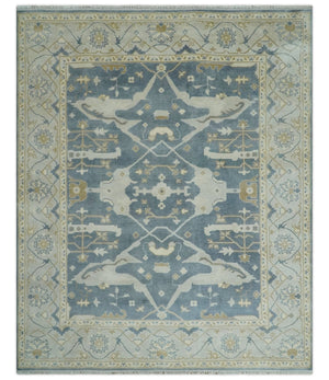 Hand Knotted 8x10 antique style Oriental Oushak Gray, Ivory and Beige Wool Area Rug
