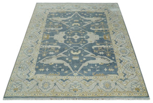 Hand Knotted 8x10 antique style Oriental Oushak Gray, Ivory and Beige Wool Area Rug