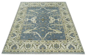 Hand Knotted 8x10 Antique Style Oriental Oushak Gray, Ivory and Beige Wool Area Rug
