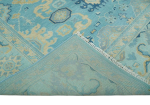 Hand Knotted 8x10 Aqua and Beige Antique Look Oushak Turkish Style Wool Area Rug | TRDCP1109810
