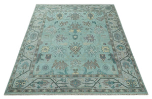 Hand Knotted 8x10 Aqua and Silver Antique Oushak Wool Area Rug