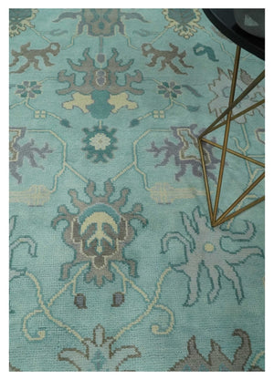 Hand Knotted 8x10 Aqua and Silver Antique Oushak Wool Area Rug
