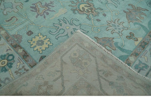 Hand Knotted 8x10 Aqua and Silver Antique Oushak Wool Area Rug