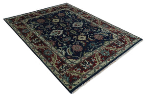 Hand Knotted 8x10 Black, Rust and Beige Antique Oushak Wool Area Rug