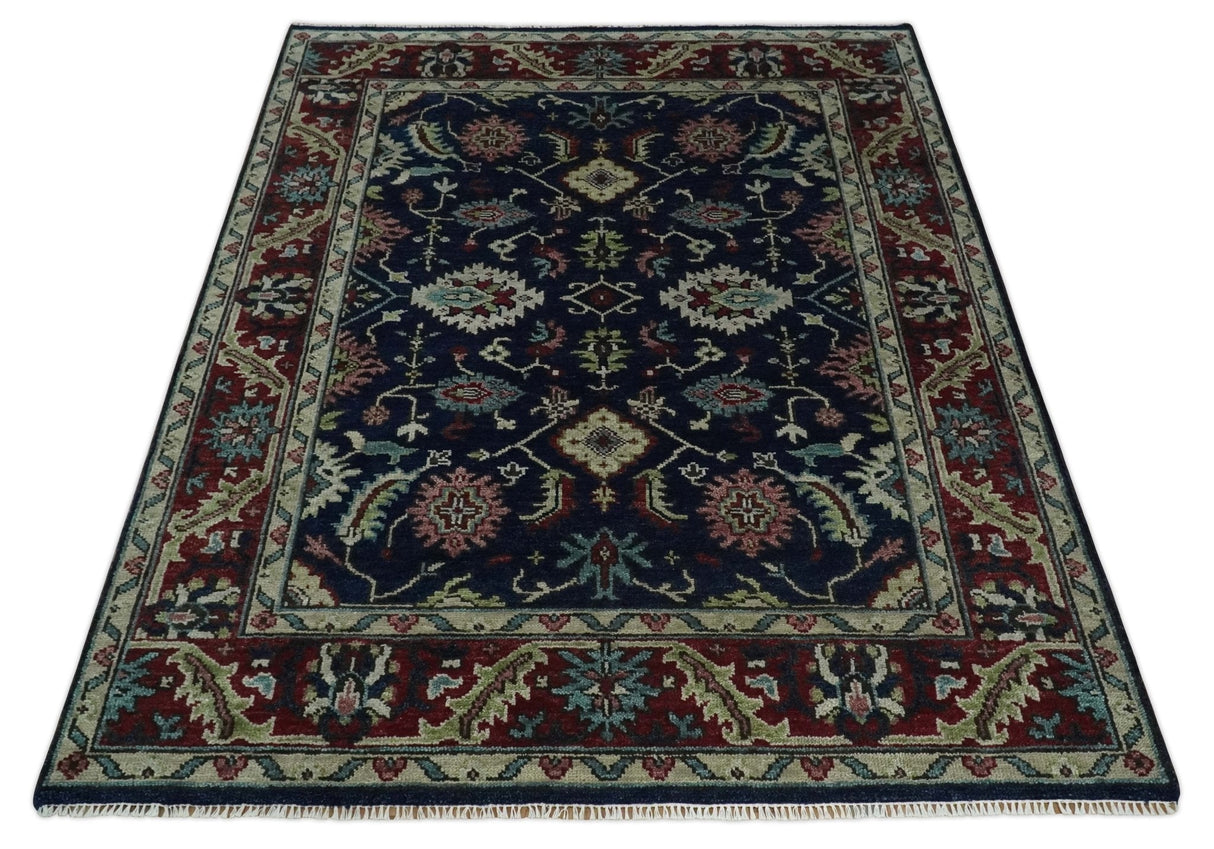 Hand Knotted 8x10 Black, Rust and Beige Antique Oushak Wool Area Rug