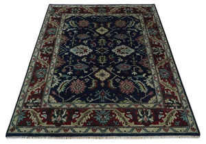Hand Knotted 8x10 Black, Rust and Beige Antique Oushak Wool Area Rug