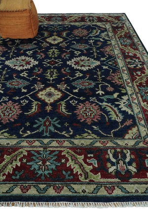 Hand Knotted 8x10 Black, Rust and Beige Antique Oushak Wool Area Rug