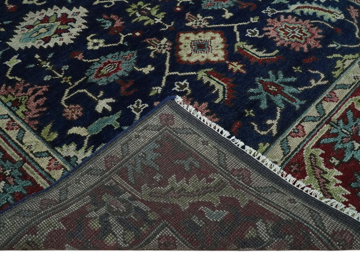 Hand Knotted 8x10 Black, Rust and Beige Antique Oushak Wool Area Rug