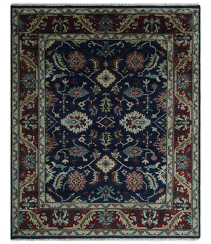 Hand Knotted 8x10 Black, Rust and Beige Antique Oushak Wool Area Rug