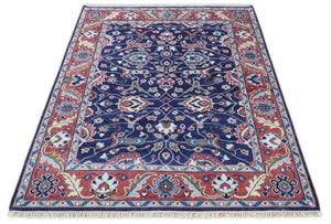 Hand Knotted 8x10 Blue and Rust Traditional Persian Oushak Area Rug