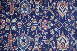 Hand Knotted 8x10 Blue and Rust Traditional Persian Oushak Area Rug