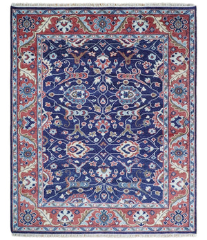 Hand Knotted 8x10 Blue and Rust Traditional Persian Oushak Area Rug