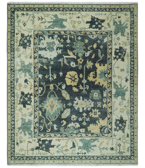 Hand Knotted 8x10 Charcoal, Ivory and Beige Traditional Oushak wool area rug