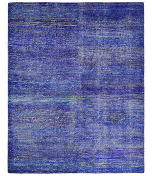 Hand Knotted 8x10 Blue Modern Abstract Silk Bohemian Area Rug