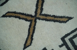 Hand Knotted 8x10 Ivory and Charcoal Wool Traditional Tribal Art Antique South Western Rug |  TRDCP1292810
