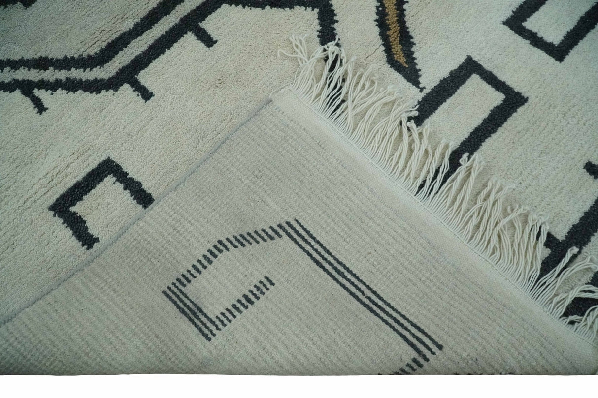 Hand Knotted 8x10 Ivory and Charcoal Wool Traditional Tribal Art Antique South Western Rug |  TRDCP1292810