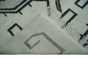 Hand Knotted 8x10 Ivory and Charcoal Wool Traditional Tribal Art Antique South Western Rug |  TRDCP1292810