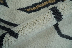 Hand Knotted 8x10 Ivory and Charcoal Wool Traditional Tribal Art Antique South Western Rug |  TRDCP1292810