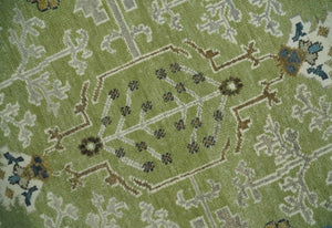 Hand Knotted 8x10 and 10x14 Light Green, Ivory and Silver Traditional Turkish Antique Style Wool Area Rug