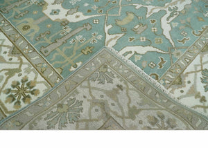 Hand Knotted 8x10 Oriental Oushak Aqua, Ivory and Silver Wool Area Rug | TRDCP1180810