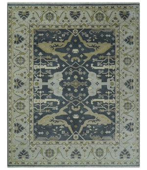 Hand Knotted 8x10 Oriental Oushak Charcoal, Ivory and Beige Wool Area Rug