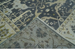 Hand Knotted 8x10 Oriental Oushak Charcoal, Ivory and Beige Wool Area Rug