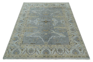 Hand Knotted 8x10 Oriental Oushak Silver and Beige Wool Area Rug | TRDCP1198810