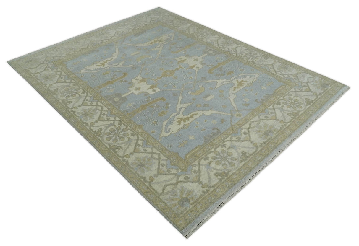 Hand Knotted 8x10 Oriental Oushak Silver, Ivory and Beige Wool Area Rug | TRDCP1160810