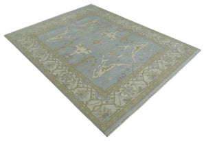 Hand Knotted 8x10 Oriental Oushak Silver, Ivory and Beige Wool Area Rug | TRDCP1160810