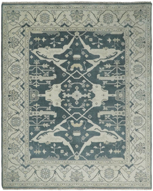 Hand Knotted 8x10 Oriental Oushak Teal and Beige Wool Area Rug