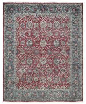 Vintage Hand Knotted 8x10 Traditional Gray And Red Oxidized Pile Wool Rug