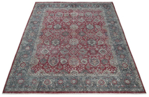 Vintage Hand Knotted 8x10 Traditional Gray And Red Oxidized Pile Wool Rug