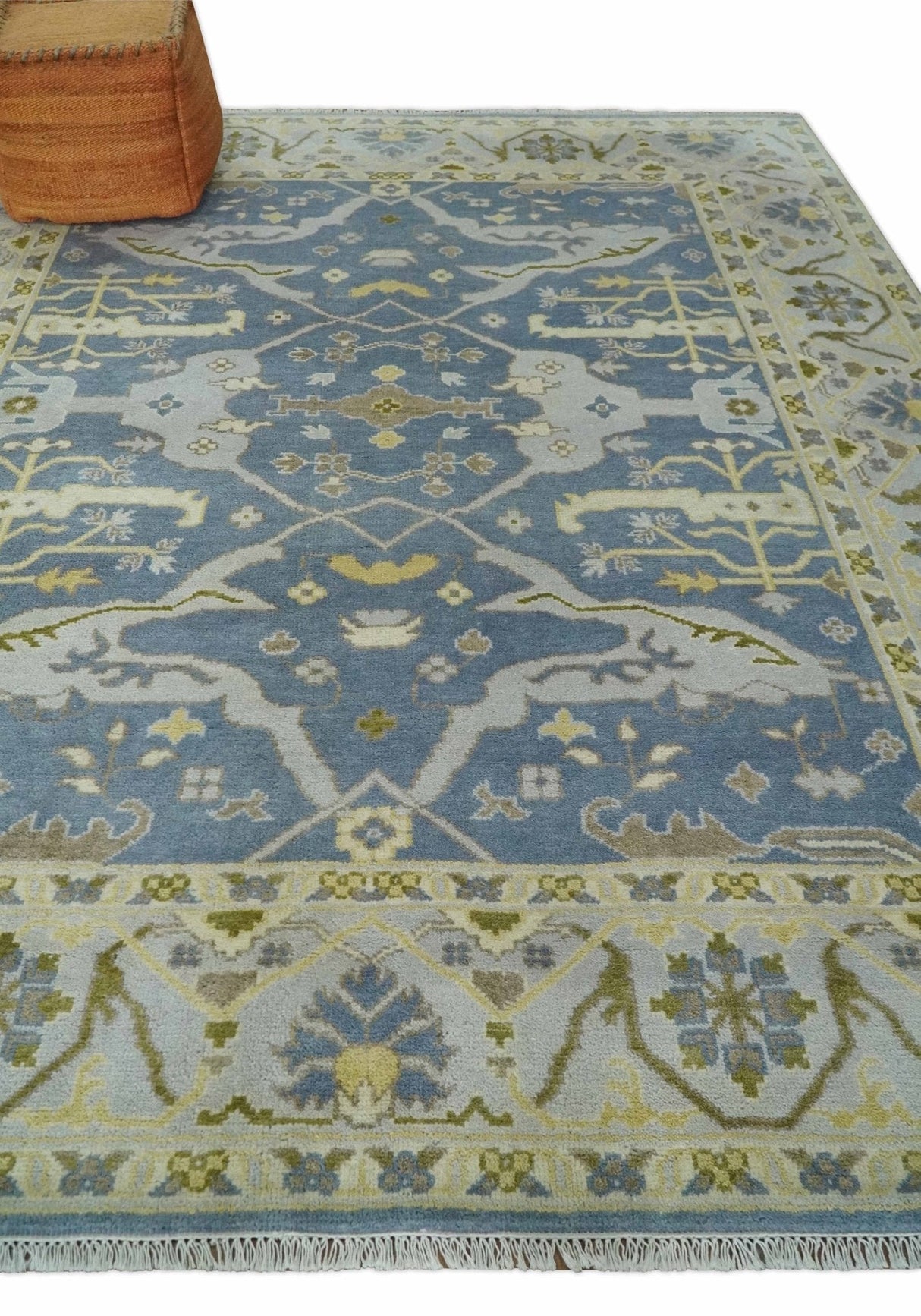 Hand Knotted 8x10 Vintage style Oriental Oushak Gray, Silver and Beige Wool Area Rug