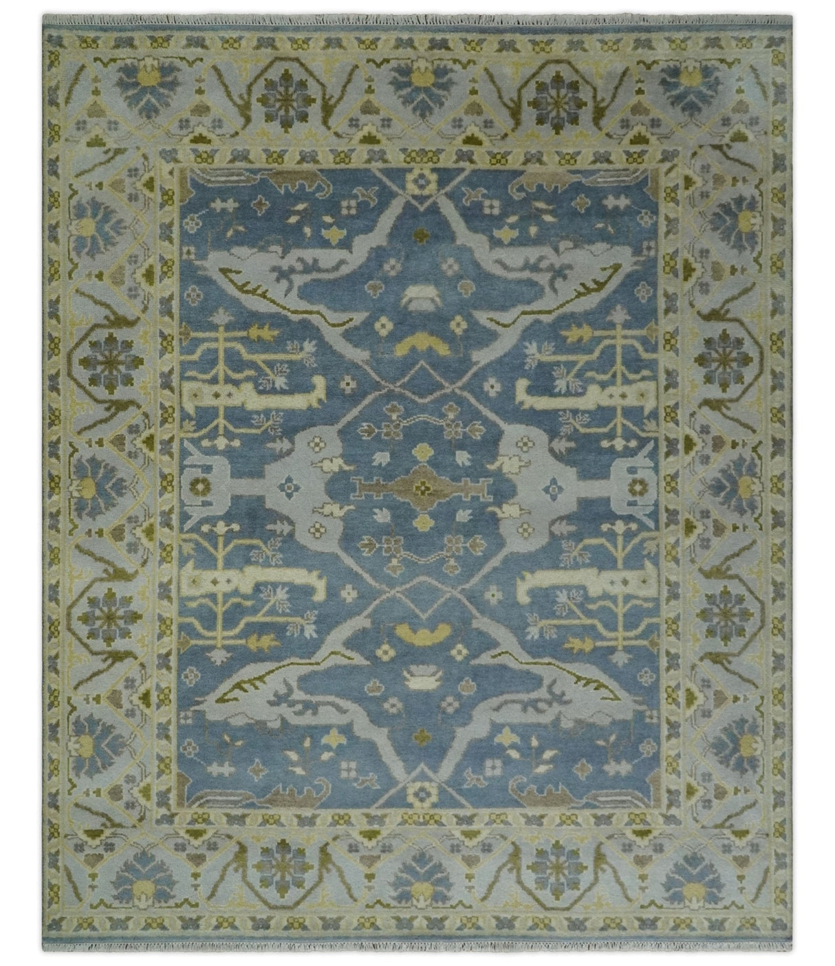 Hand Knotted 8x10 Vintage style Oriental Oushak Gray, Silver and Beige Wool Area Rug