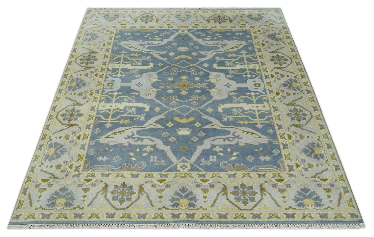 Hand Knotted 8x10 Vintage style Oriental Oushak Gray, Silver and Beige Wool Area Rug