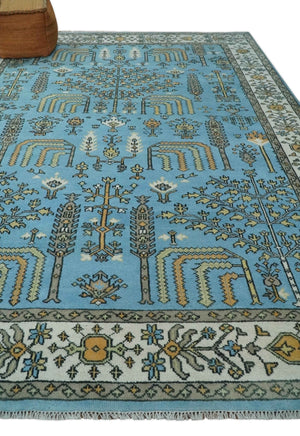 Hand Knotted 9x12 Aqua, Ivory and Beige Traditional Turkish Design Wool Rug